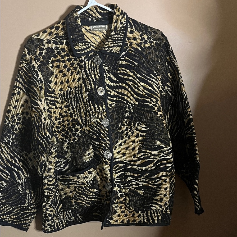 😄Vintage Jane Ashley animal print jacket pockets